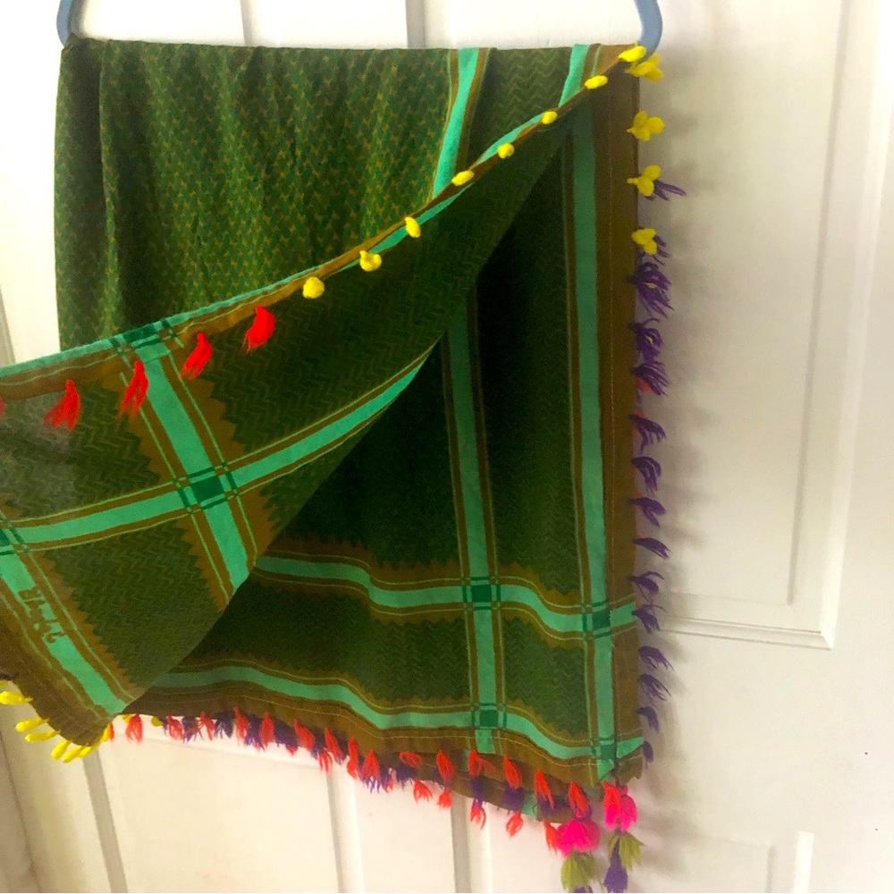 Green south west tassels serape style shawl scarf square